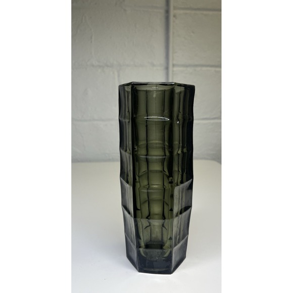 MCM Optical Glass Vase Hexagon Smoke Bogdan Kupczyk Zabkowice Glassworks Poland - Picture 3 of 12